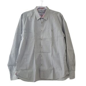 Ted Baker London Mens Cotton Striped Dress Shirt 2XL (6) Grey White Button-Down